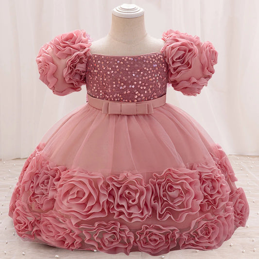 Birthday/Eid/Christmas Party Dress Sequin Flower Evening Costume for Baby Girl/Infant