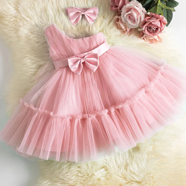 Birthday party Dress One shoulder Bow Princess Dress For Baby Girl